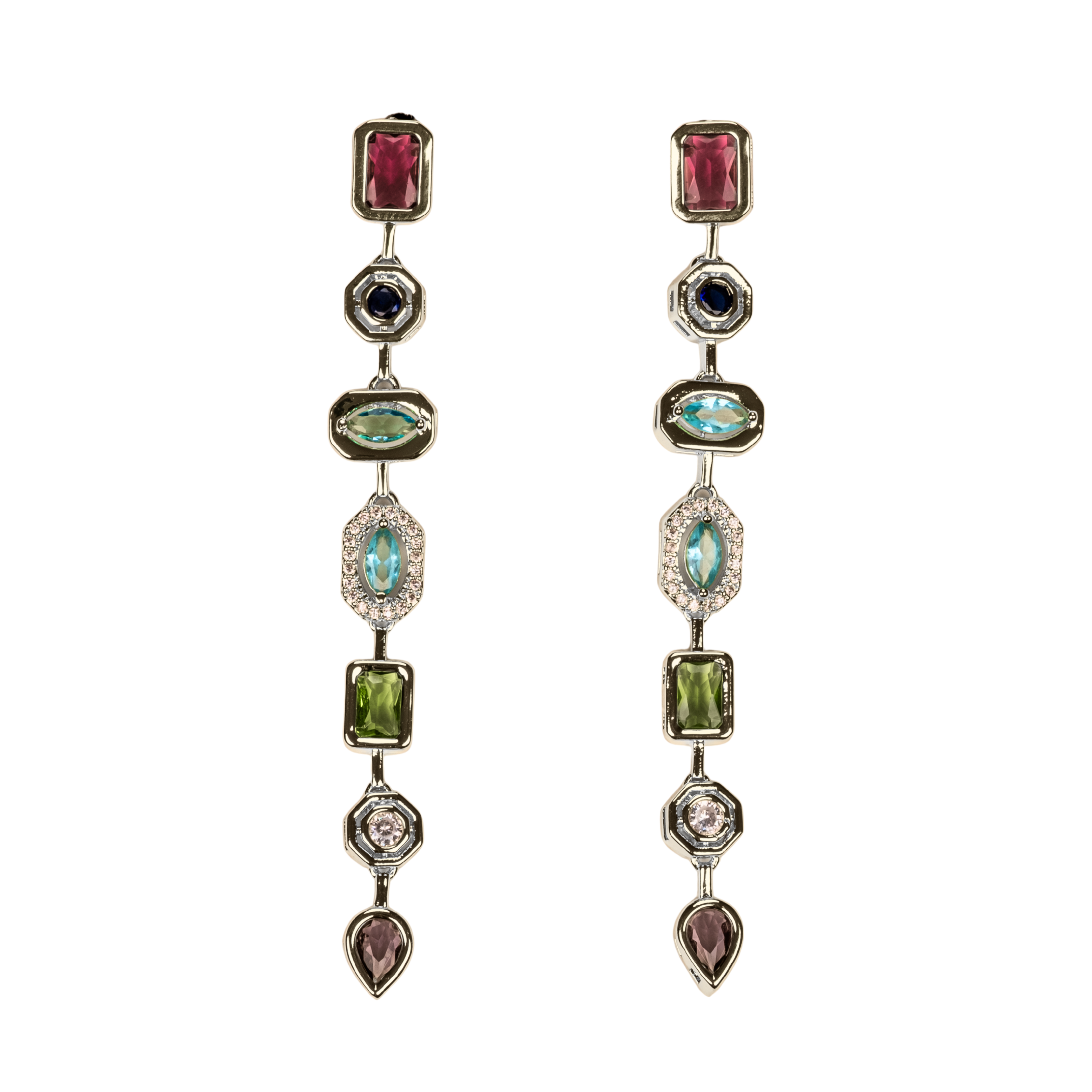 Renkli Taşlı Uzun Küpe