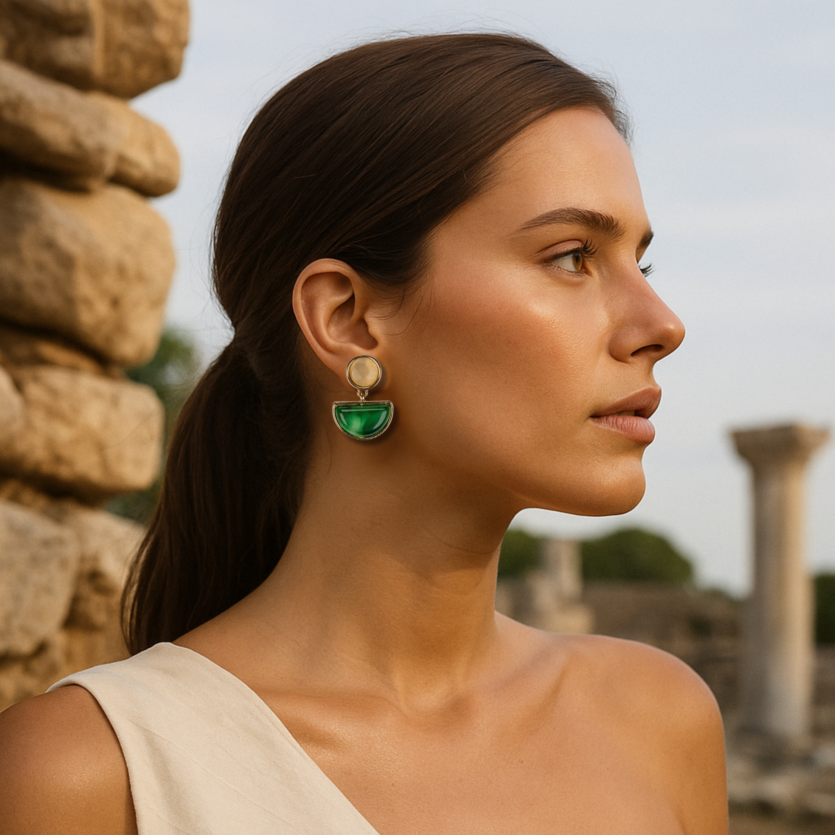 Geometrik Taşlı Küpe