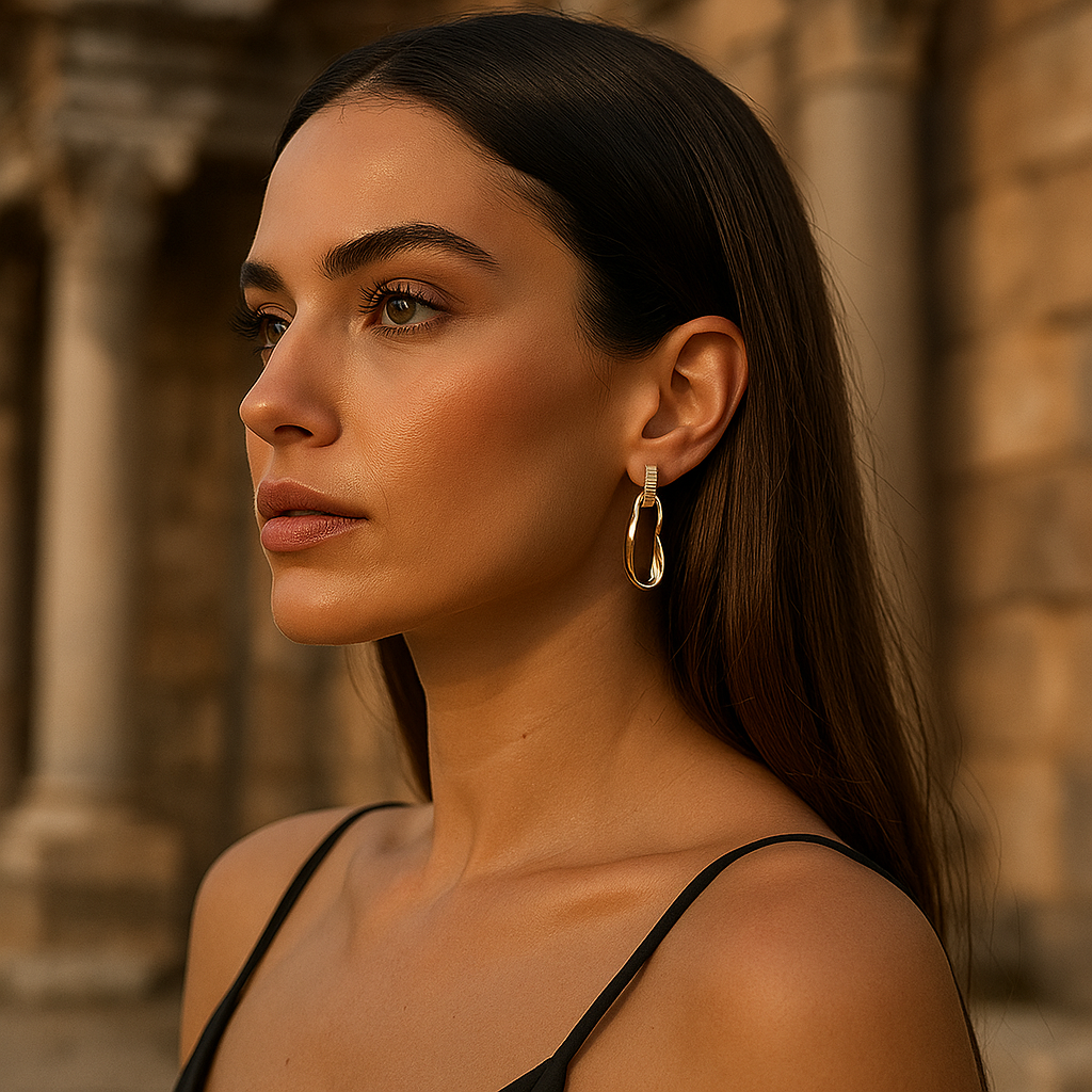 asimetrik taşlı küpe gold silver kaplama, modern zirkon detaylı küpe | kuan jewelry