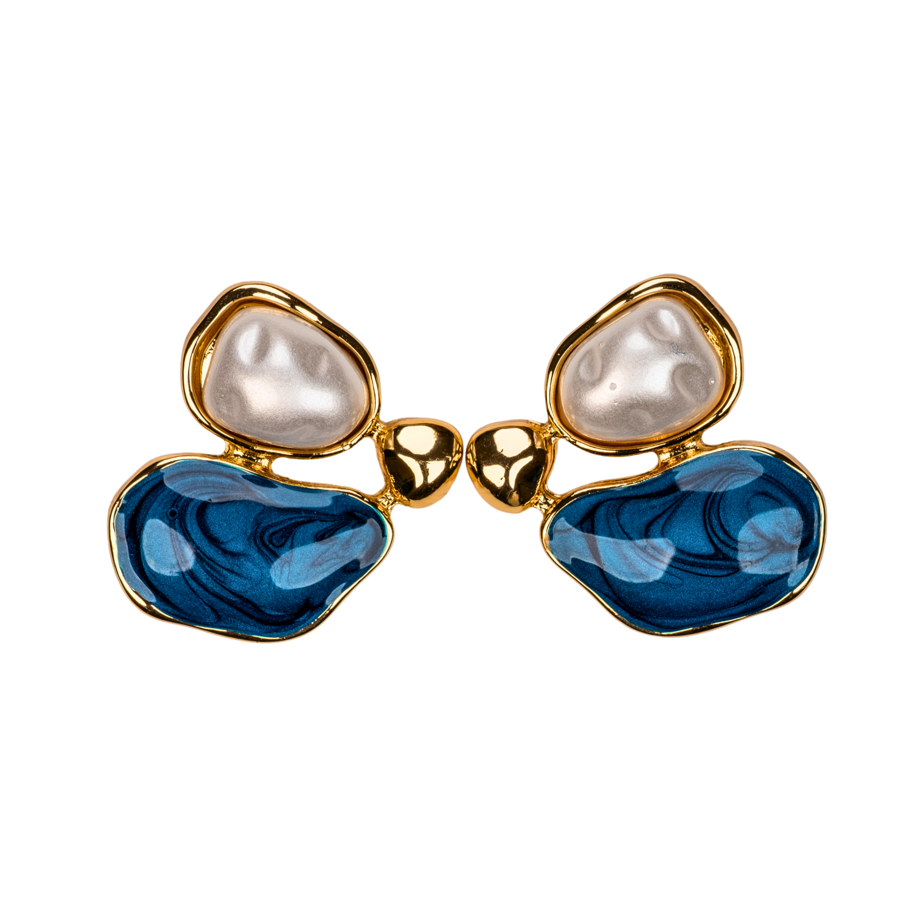 doğal taşlı inci küpe gold kaplama, mavi yeşil pembe taşlı küpe, zarif modern tasarım küpe | kuan jewelry