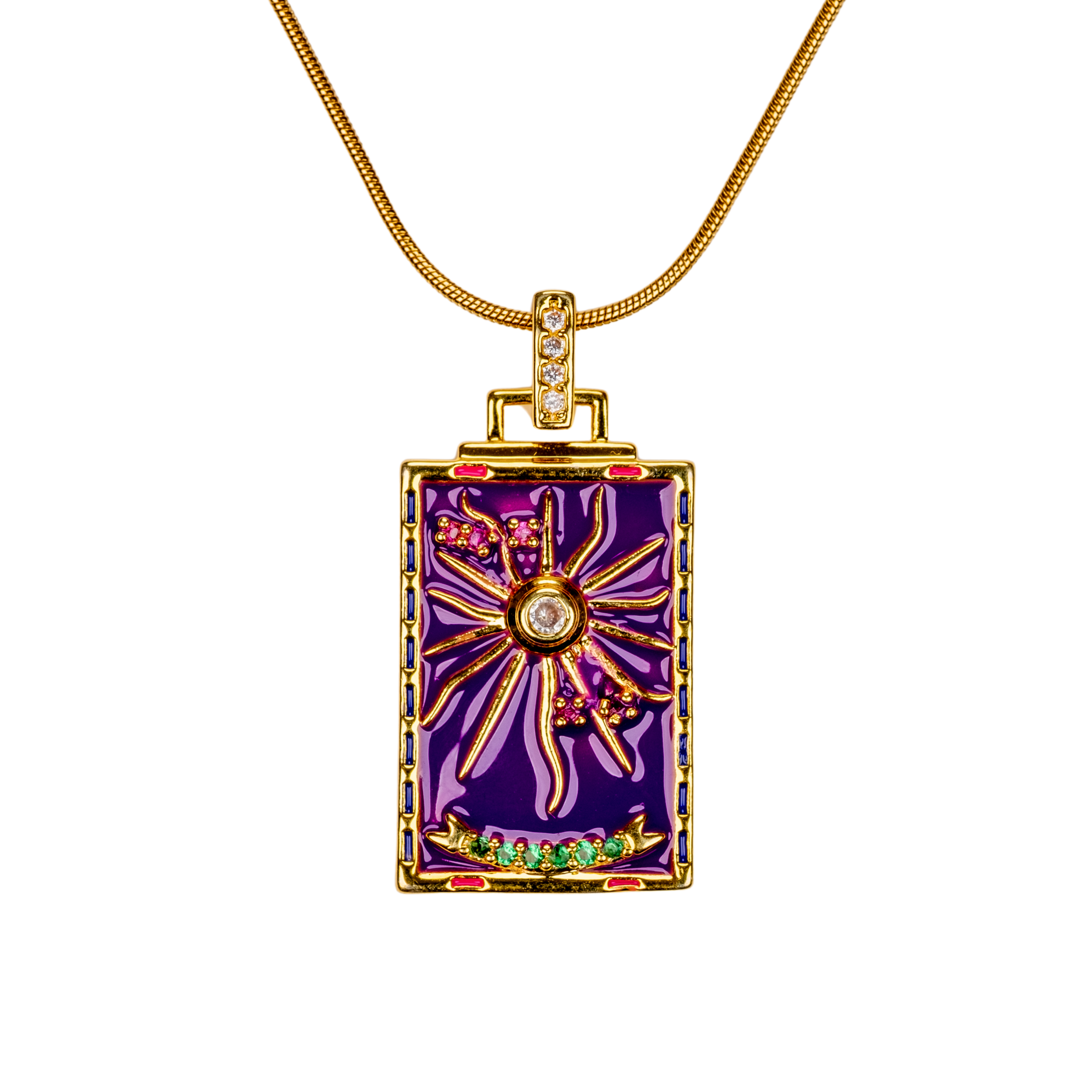 güneş ışıltısı kolye mor - renkli taş detaylı ışıltılı kolye | kuan jewelry