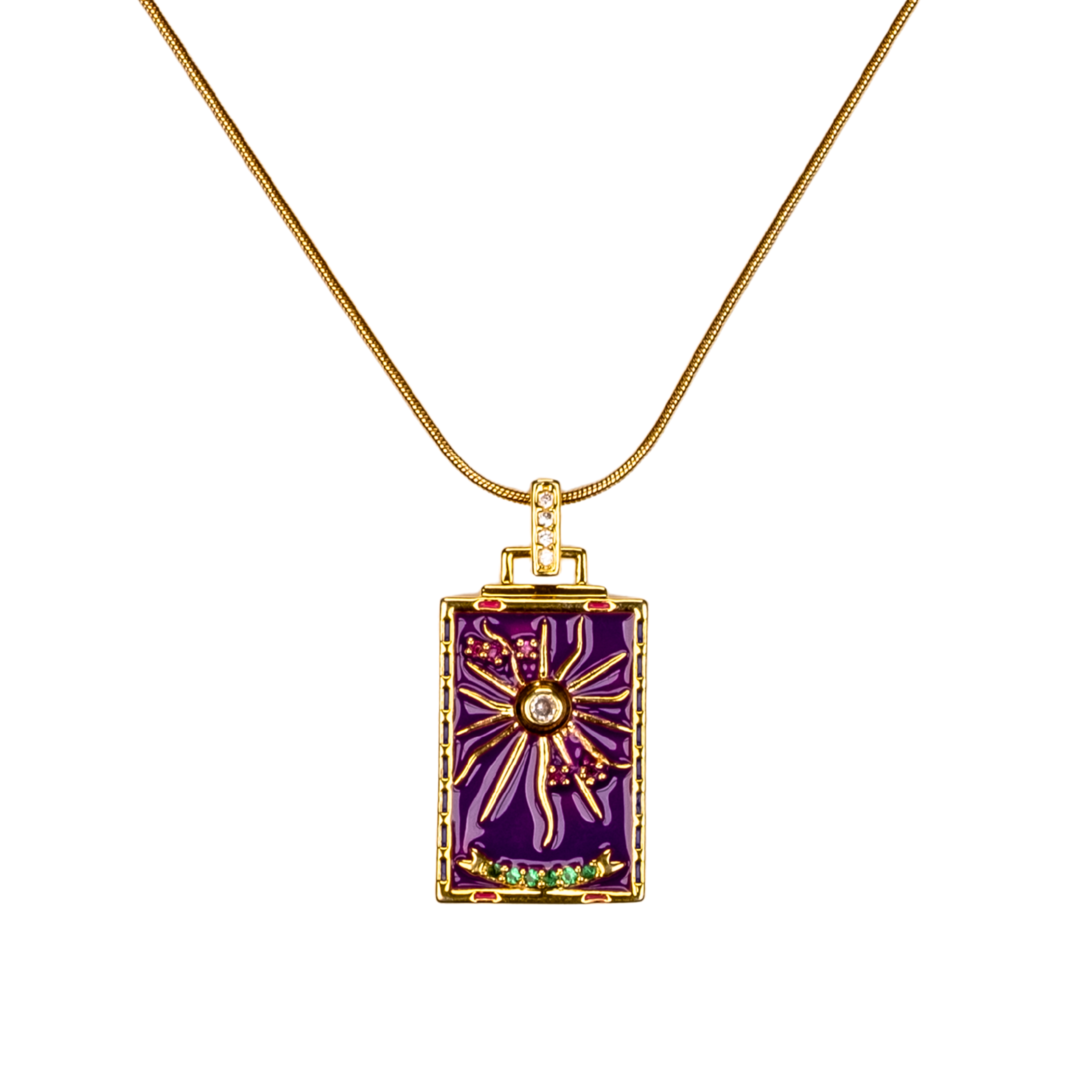 güneş ışıltısı kolye mor - renkli taş detaylı ışıltılı kolye | kuan jewelry