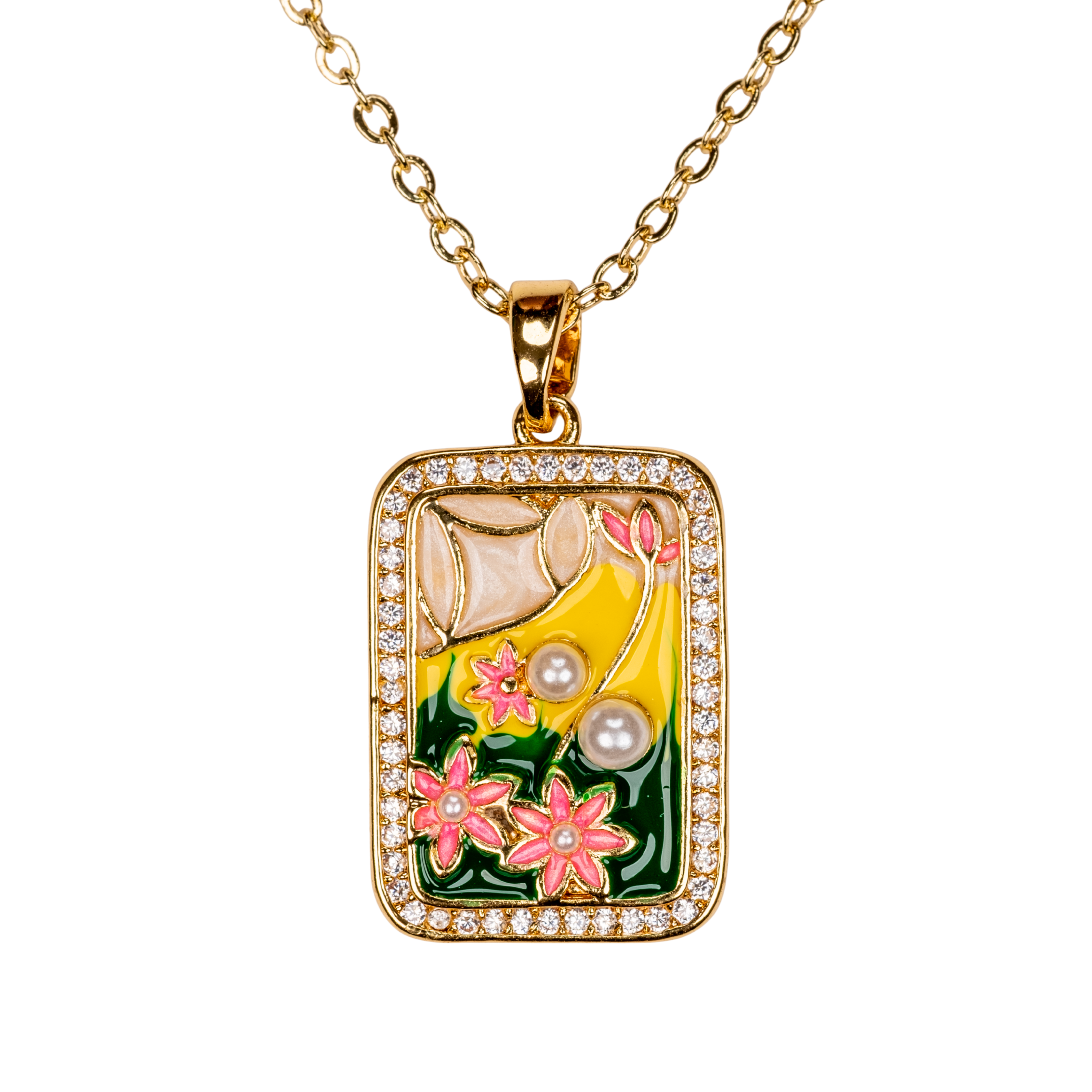 çiçek desenli kolye – inci ve taş detaylı zarif tasarım | kuan jewelry