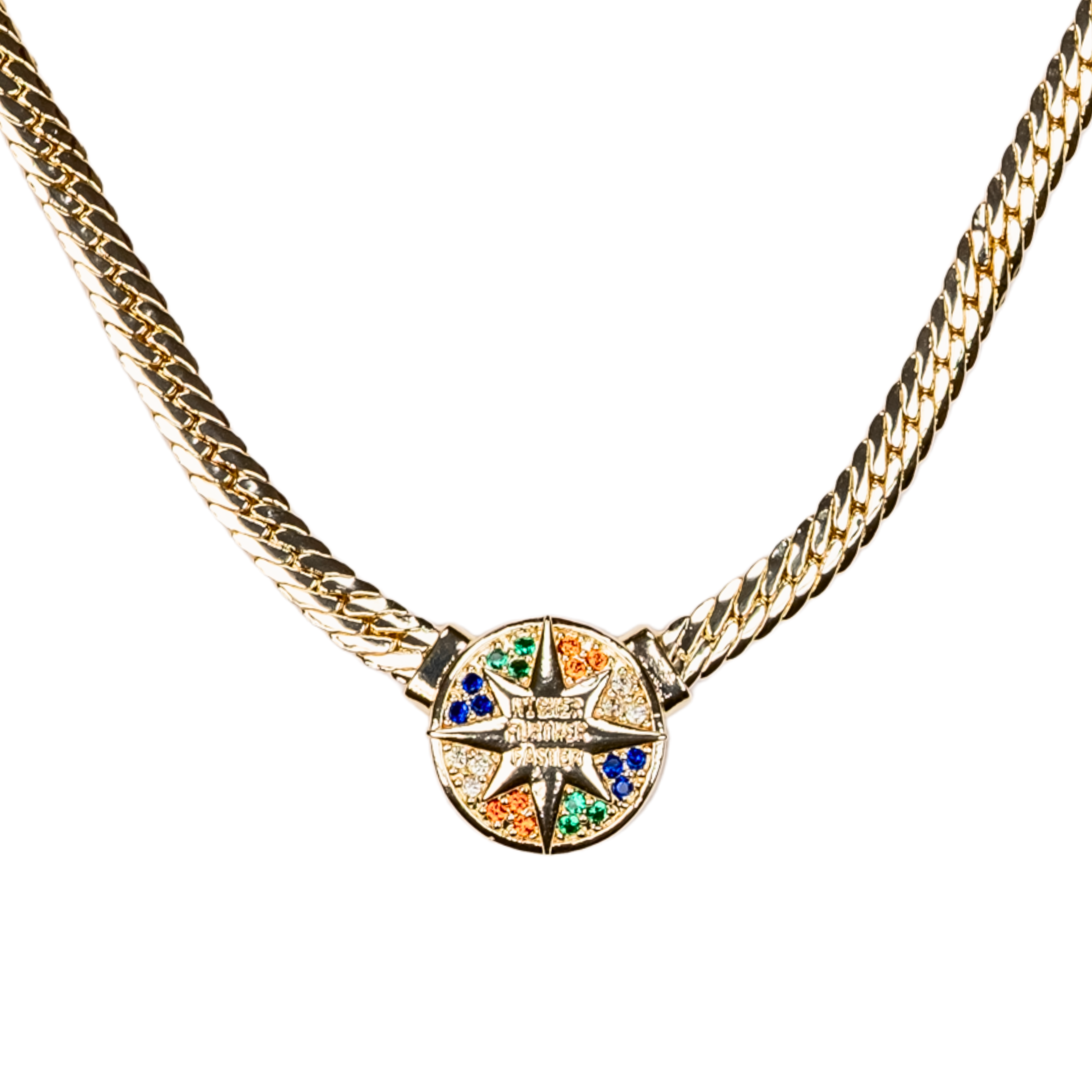 madalyon pusula kolye - renkli taşlı gold takı | kuan jewelry