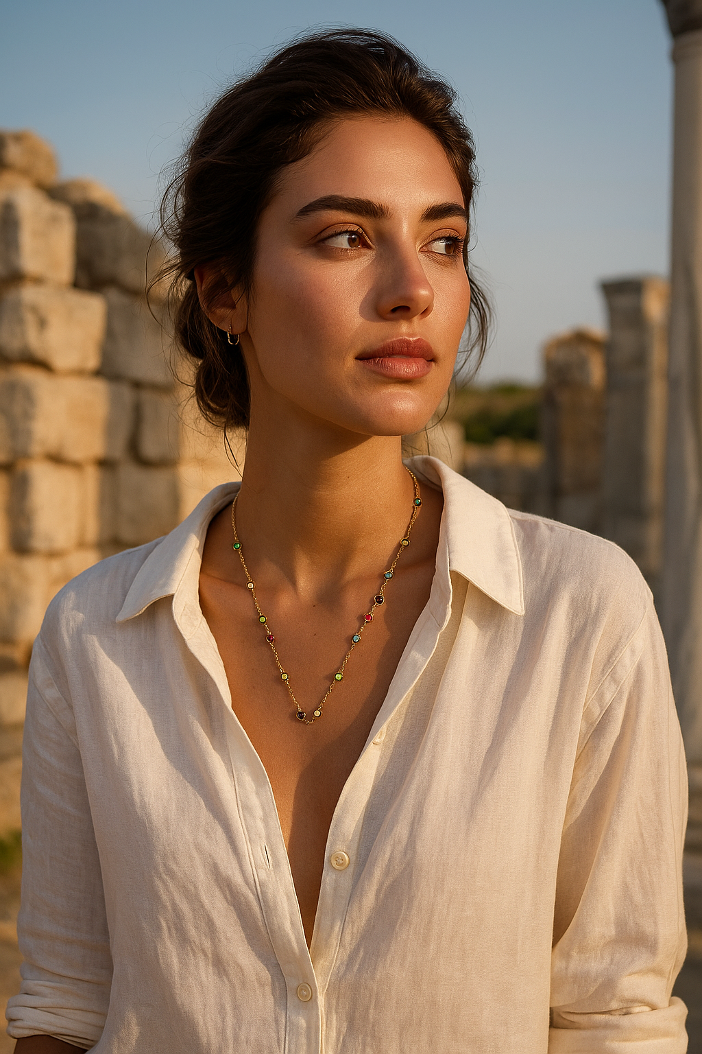 çok renkli taş kolye – zarif gold zincirli tasarım | kuan jewelry