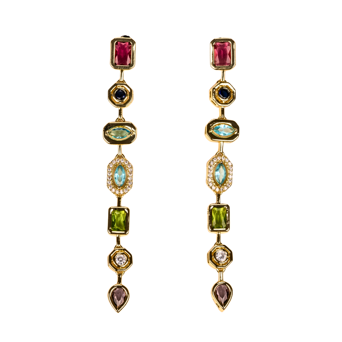 Renkli Taşlı Uzun Küpe