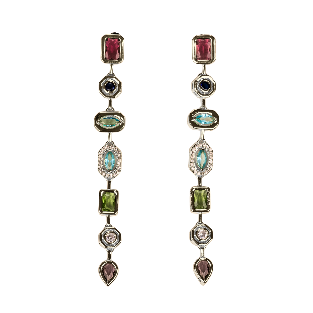 Renkli Taşlı Uzun Küpe