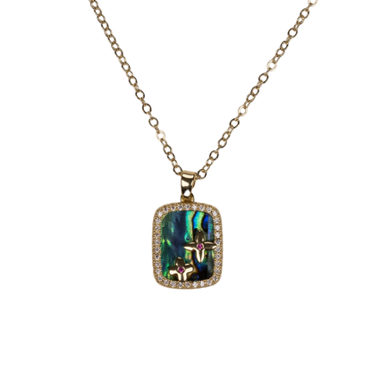 abalone çiçek kolye detay – renkli doğal taş yüzeyli takı | kuan jewelry