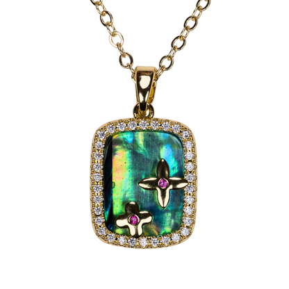 abalone çiçek kolye – doğal deniz kabuğu gold kaplama | kuan jewelry