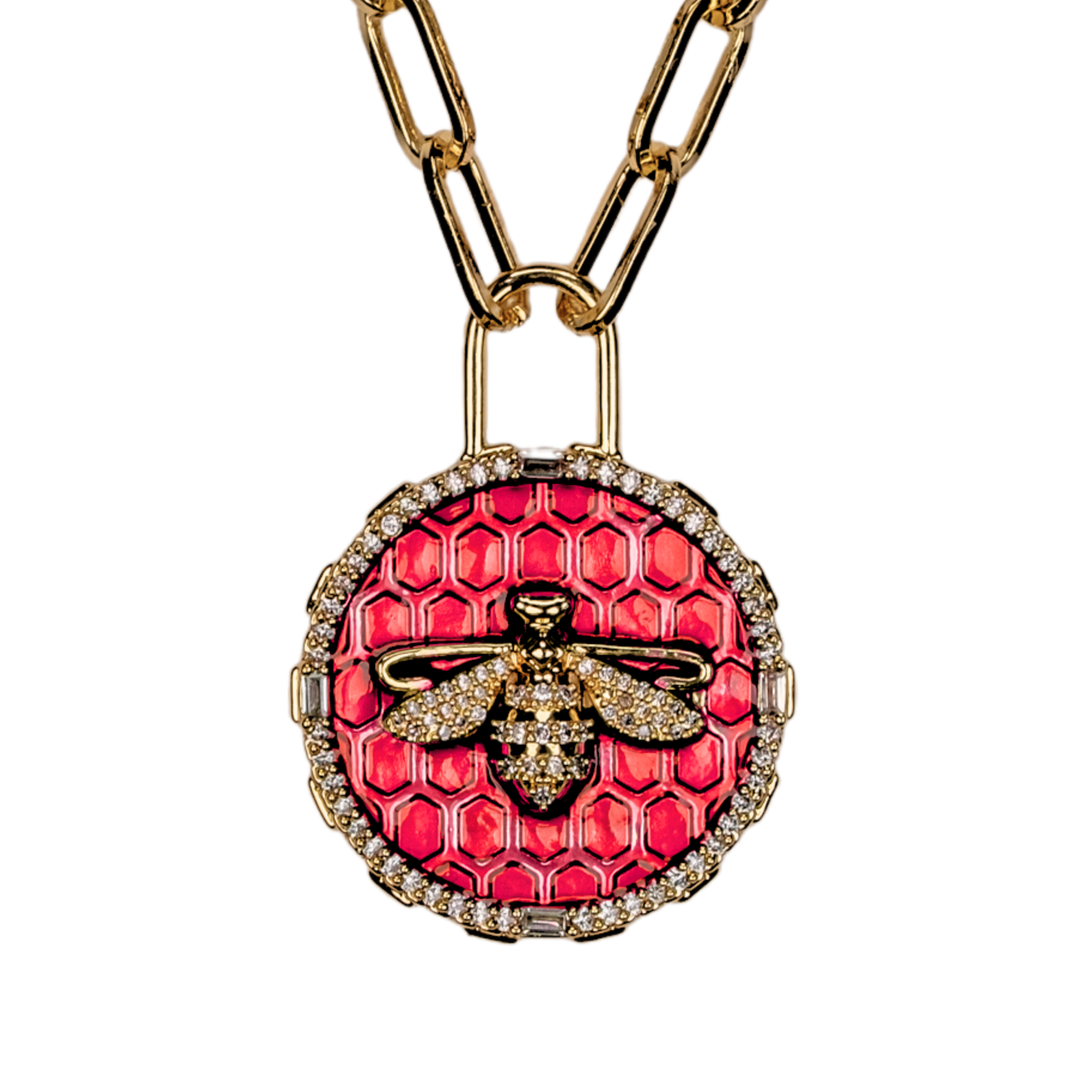 arı madalyon kolye – gold paslanmaz çelik renkli mine detaylı | kuan jewelry