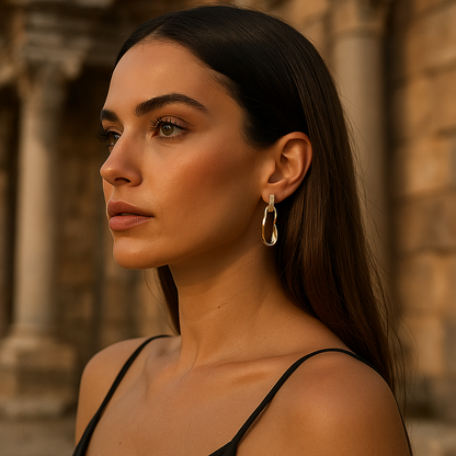 asimetrik taşlı küpe gold silver kaplama, modern zirkon detaylı küpe | kuan jewelry