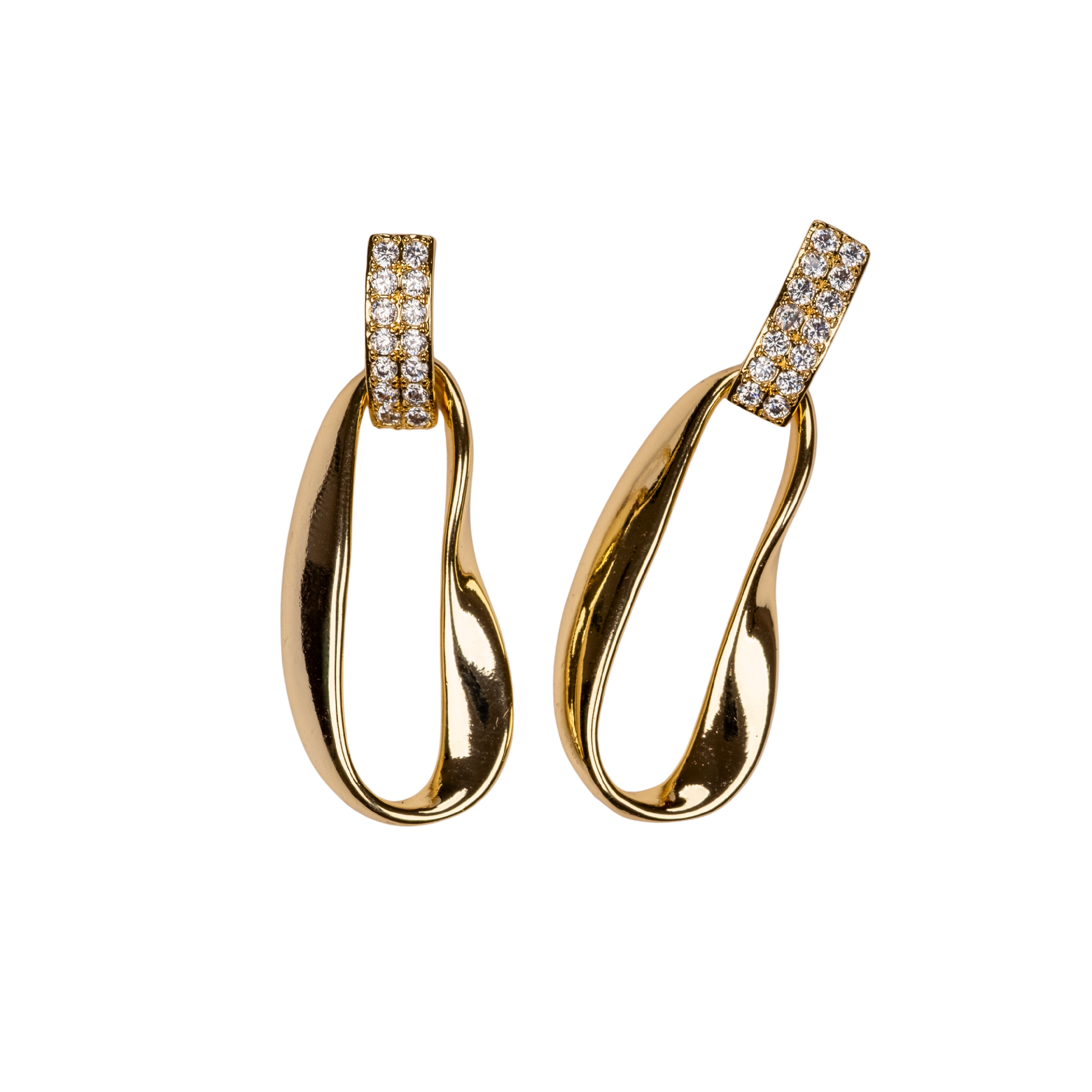 asimetrik taşlı küpe gold silver kaplama, modern zirkon detaylı küpe | kuan jewelry