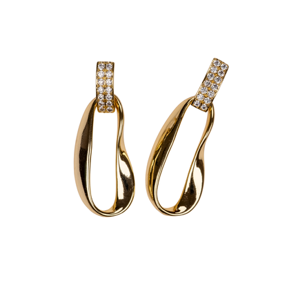 asimetrik taşlı küpe gold silver kaplama, modern zirkon detaylı küpe | kuan jewelry