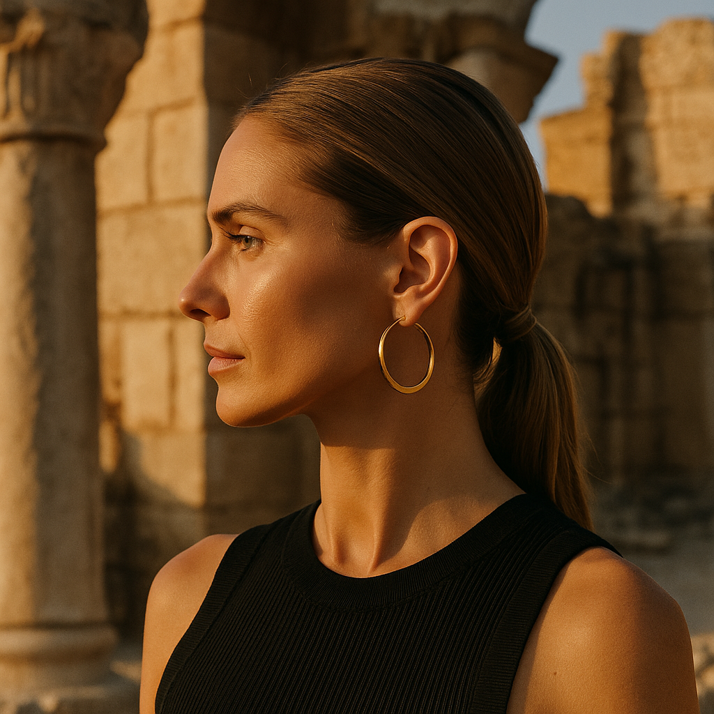 büyük gold halka küpe çifti – modern takı modeli | kuan jewelry