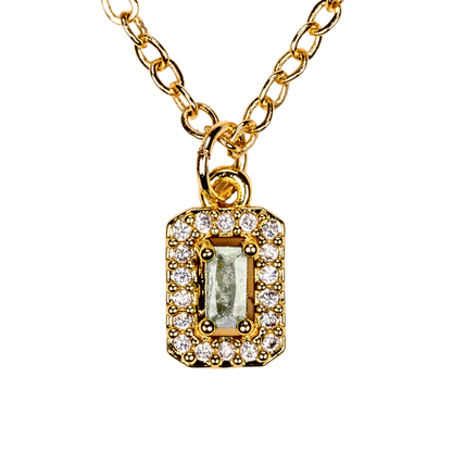 baget kesim kolye detay – dikdörtgen taş ve taşlı çerçeve | kuan jewelry