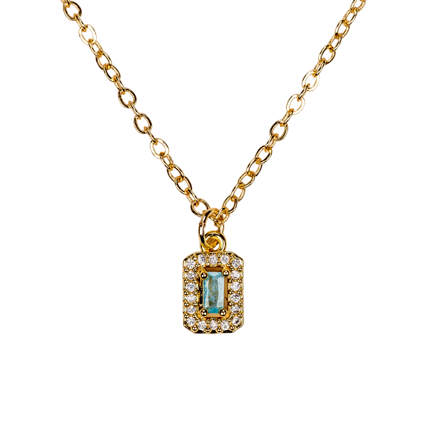 baget taş kolye – paslanmaz çelik gold kaplama halo zirkon | kuan jewelry