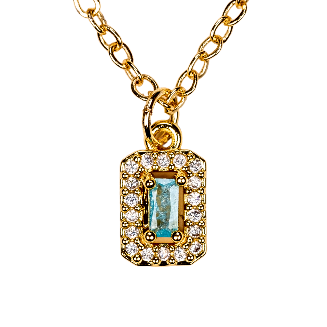 baget taş kolye – paslanmaz çelik gold kaplama halo zirkon | kuan jewelry