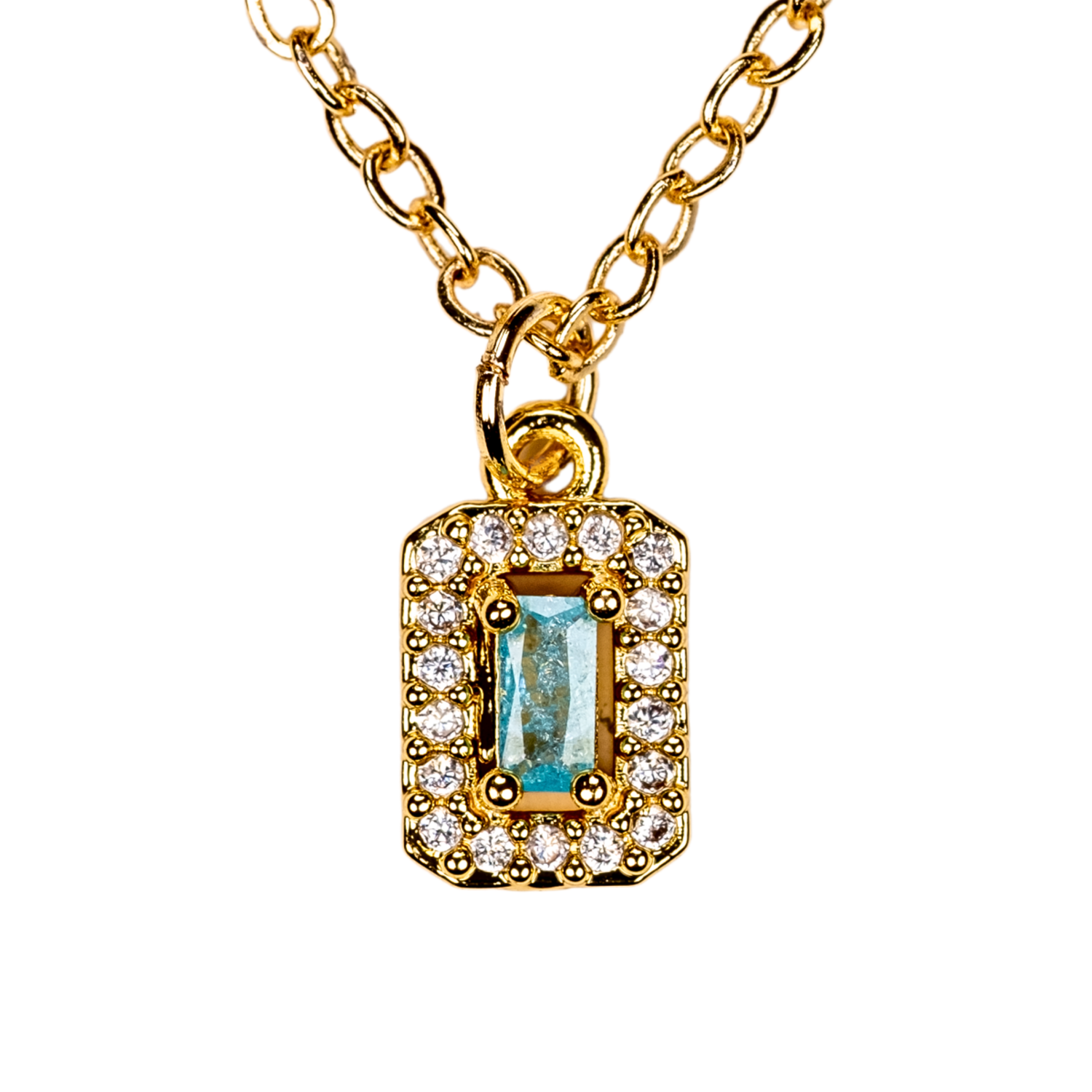 baget taş kolye – paslanmaz çelik gold kaplama halo zirkon | kuan jewelry