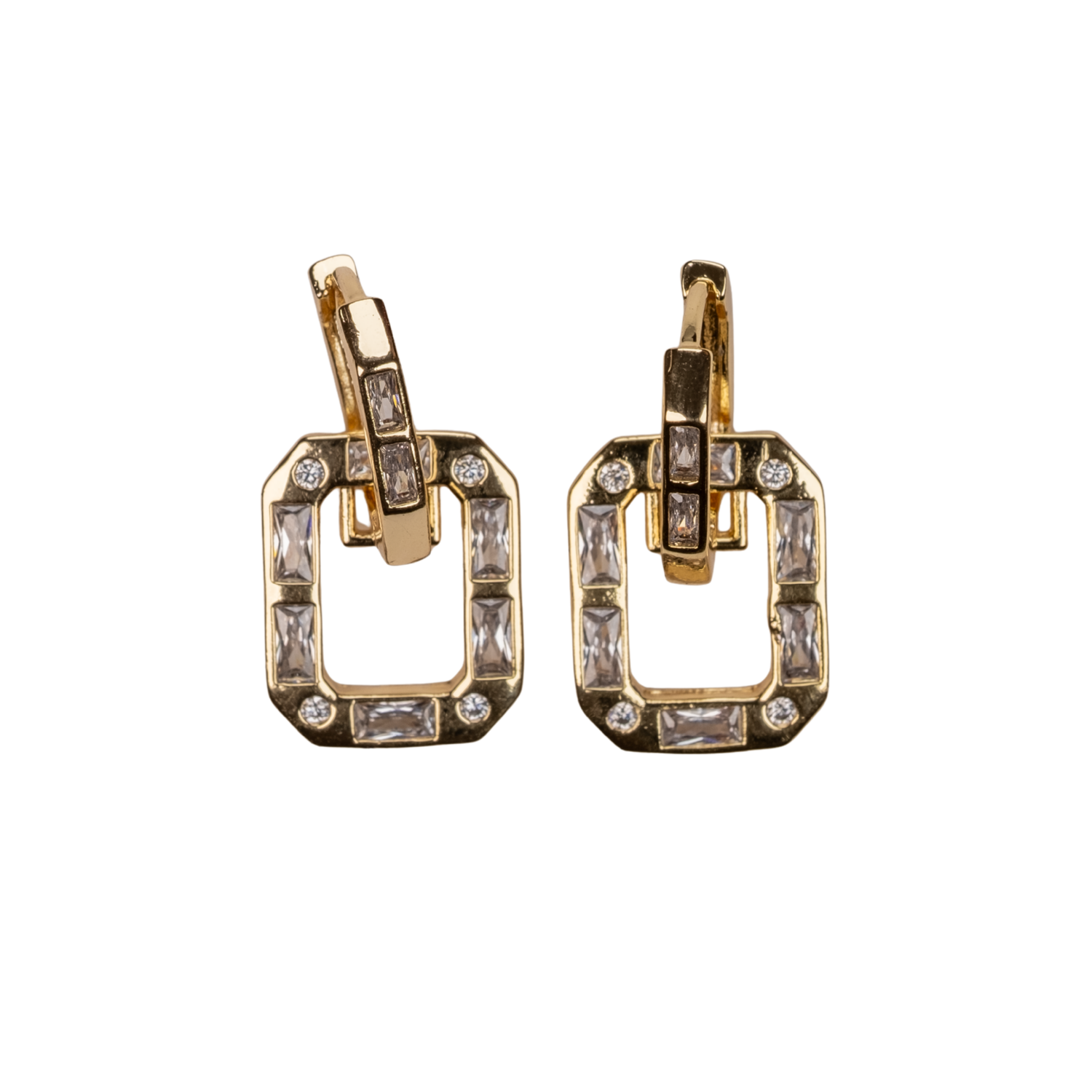 baget taşlı kare küpe gold kaplama | kuan jewelry