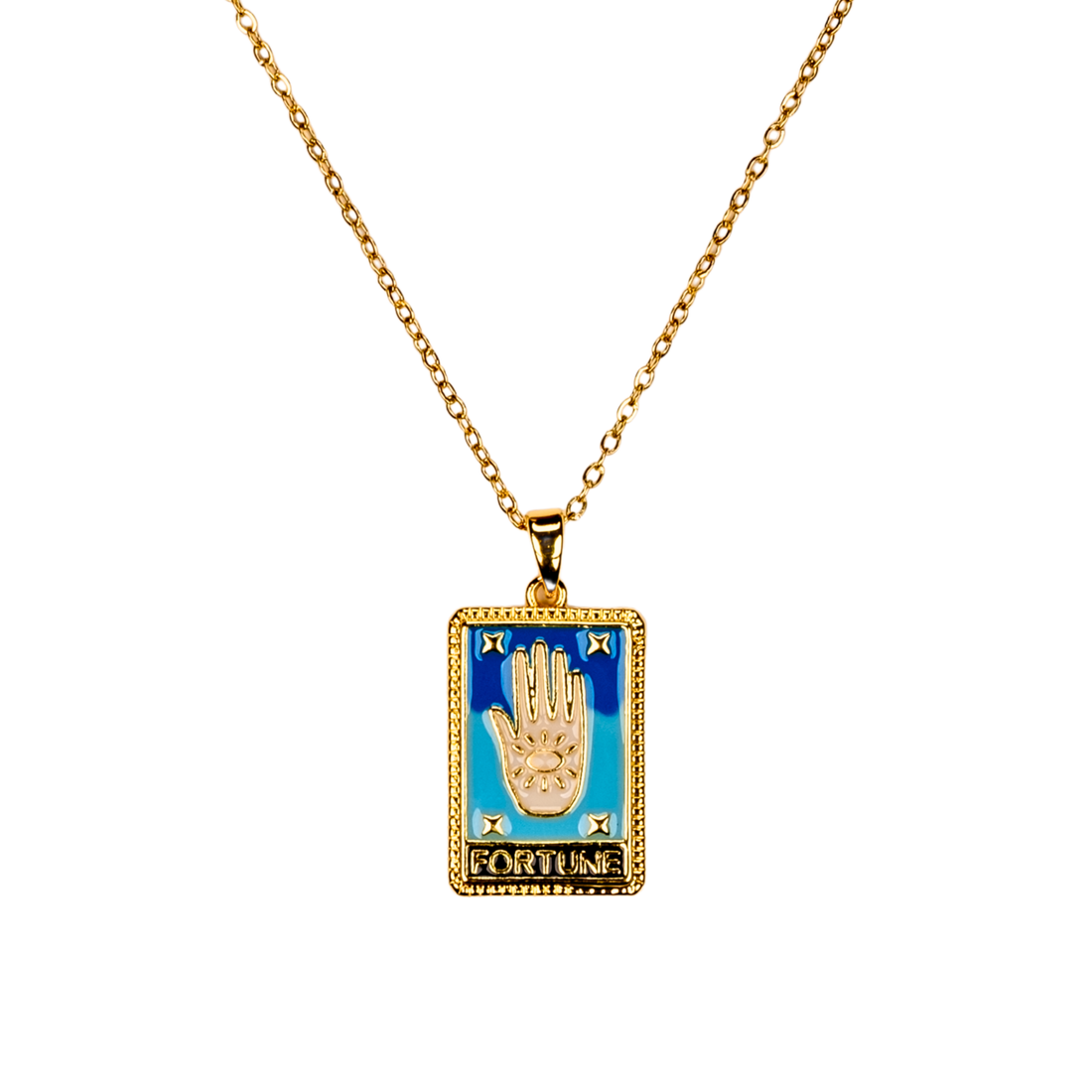 fortune el kolye model üzerinde - tarot temalı şans kolyesi | kuan jewelry