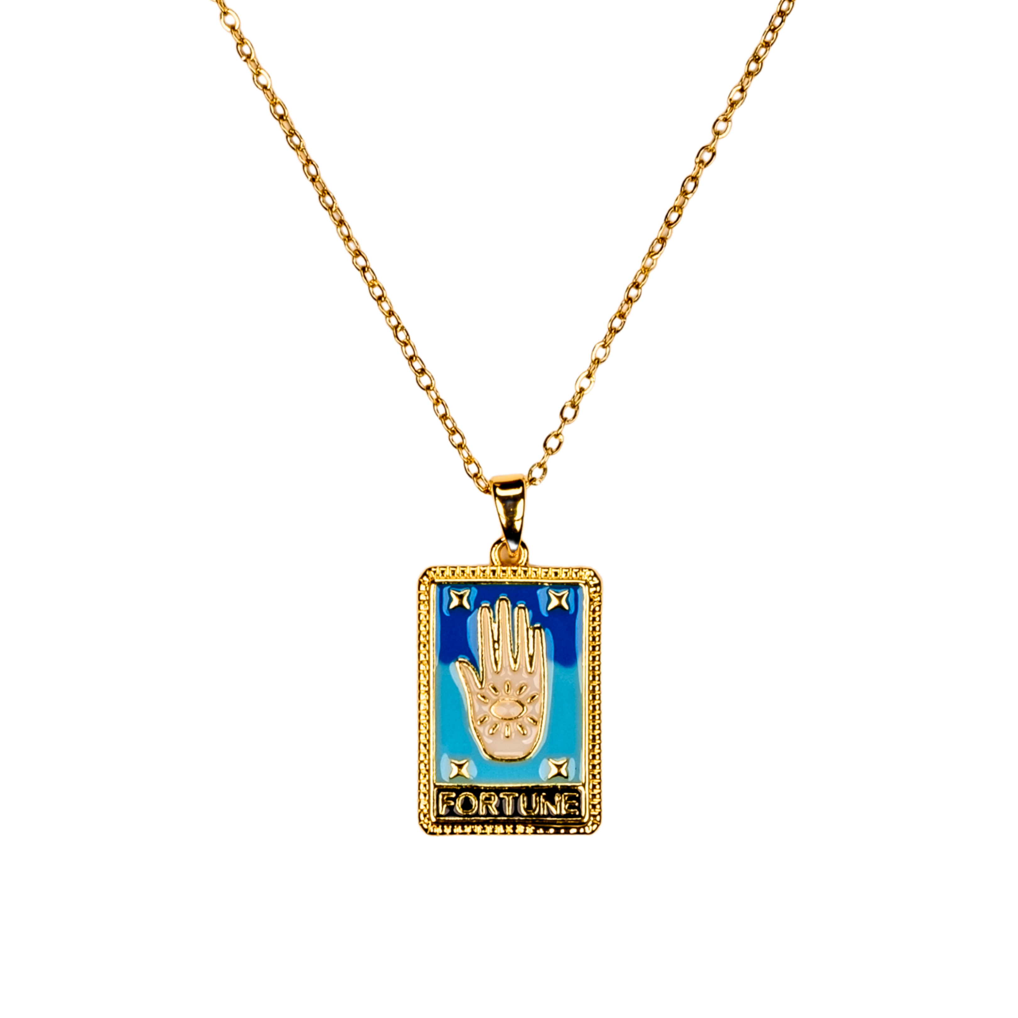 fortune el kolye model üzerinde - tarot temalı şans kolyesi | kuan jewelry