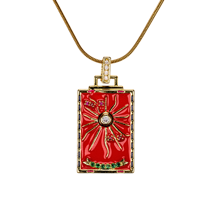 güneş ışıltısı kolye kırmızı - gold kaplama zarif model | kuan jewelry