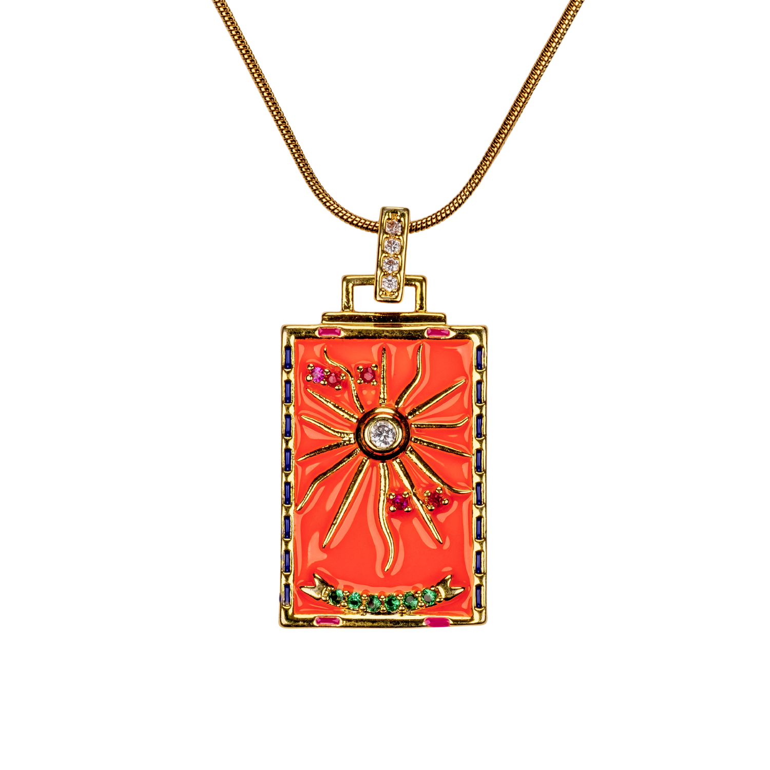 güneş ışıltısı kolye turuncu - paslanmaz çelik mine işlemeli takı | kuan jewelry