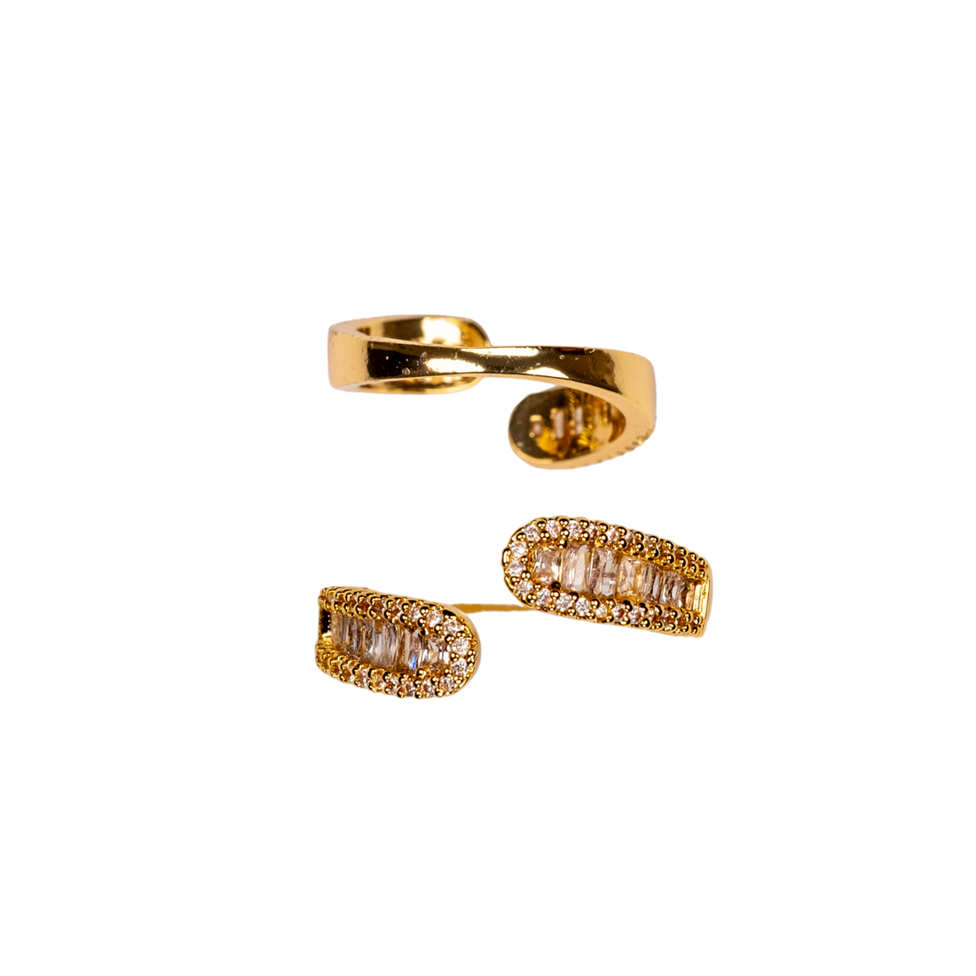 çift sıralı taşlı yüzük gold kaplama, zirkon taşlı, açık, ayarlanabilir | kuan jewelry