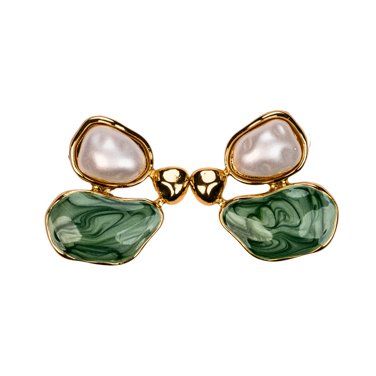 kuan jewelry doğal taşlı inci küpe, gold kaplama sedef detaylı küpe, renkli taşlı kadın küpe