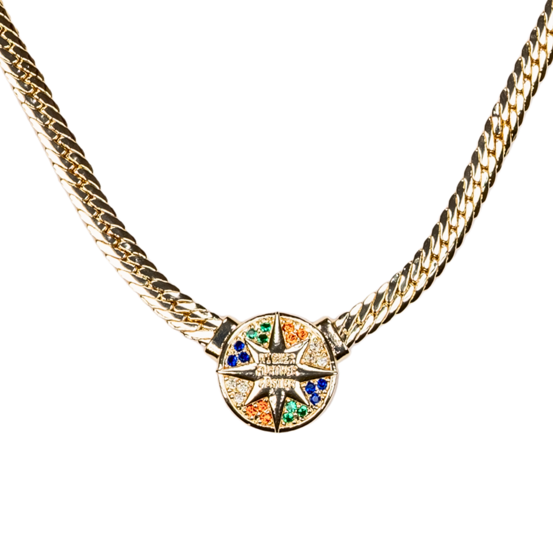 madalyon pusula kolye - renkli taşlı gold takı | kuan jewelry