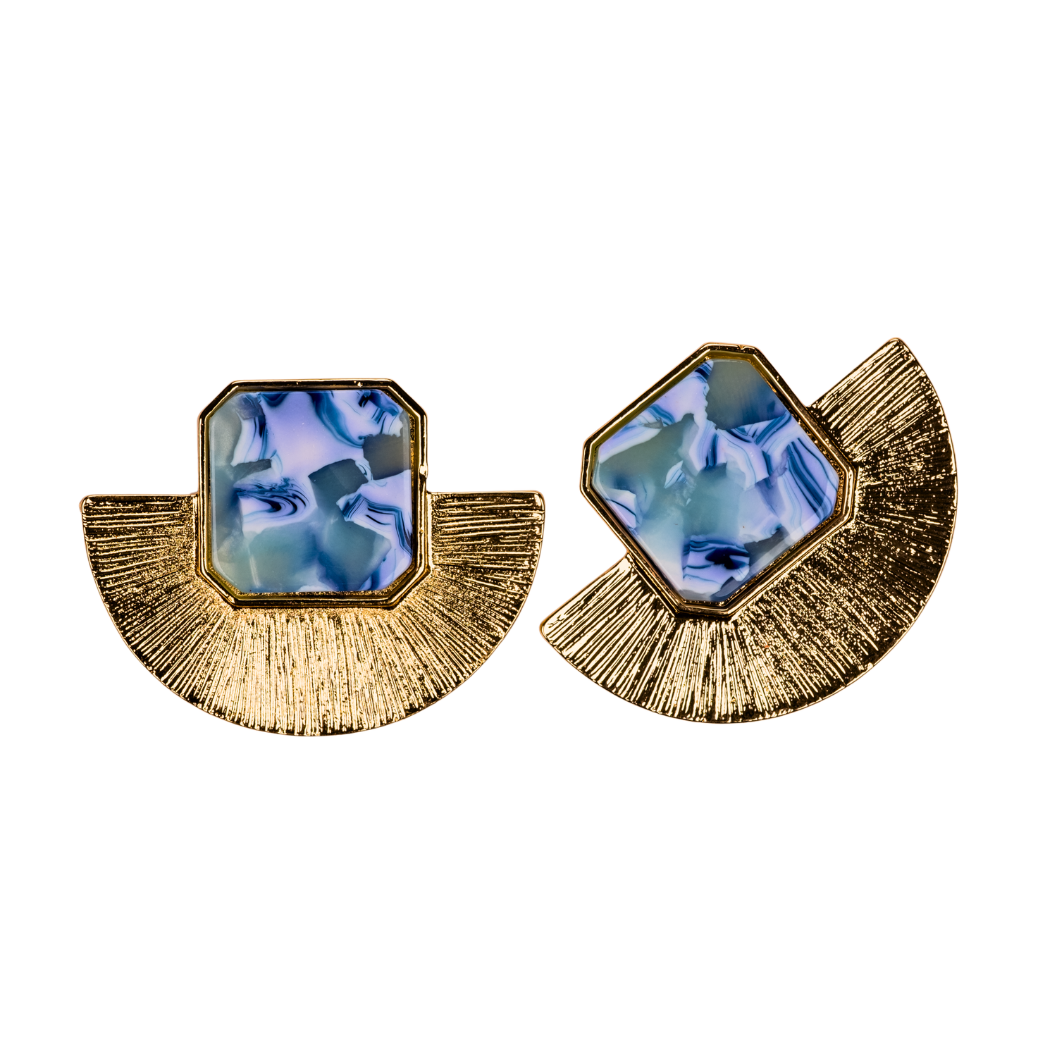 mavi mermer taşlı yelpaze küpe | kuan jewelry