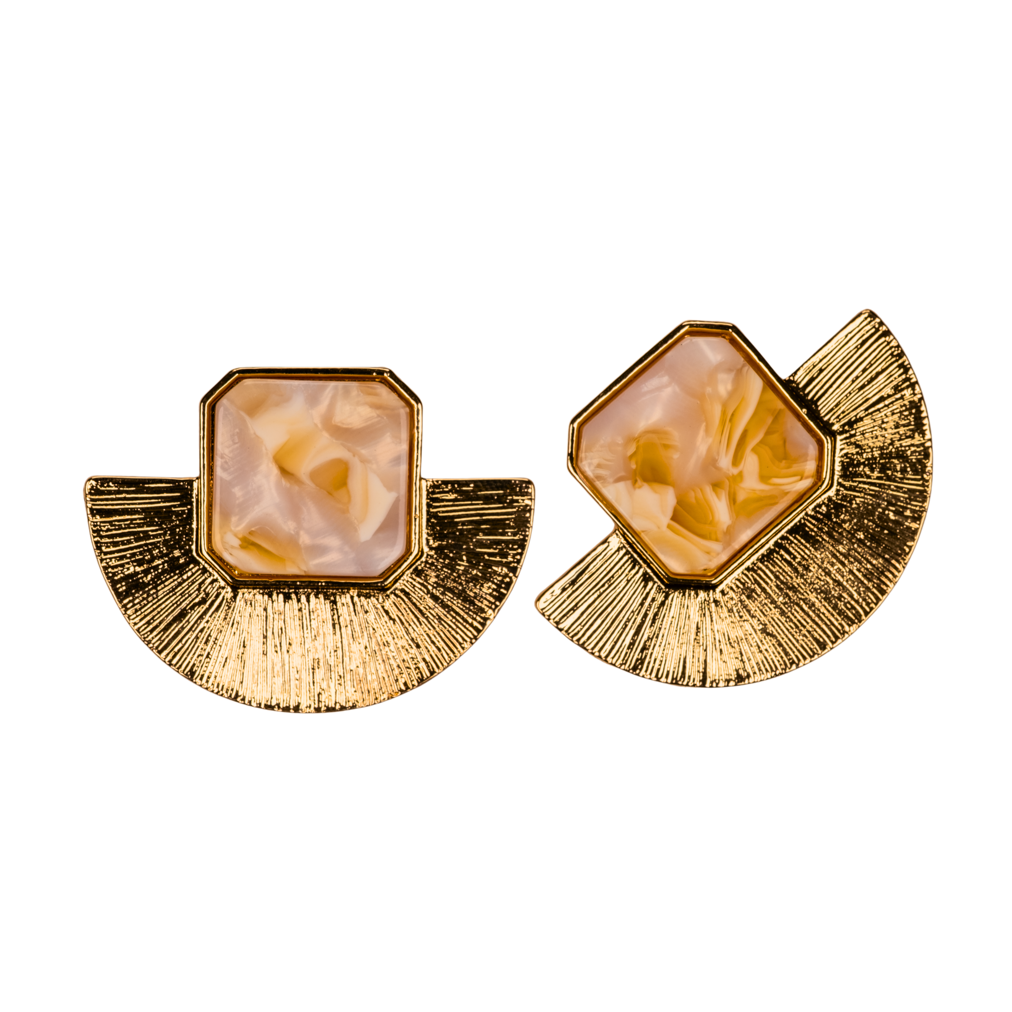 mermer taşlı yelpaze küpe gold kaplama | kuan jewelry