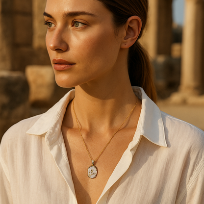 minimal lale kolye model üzerinde – beyaz mine zarif takı | kuan jewelry