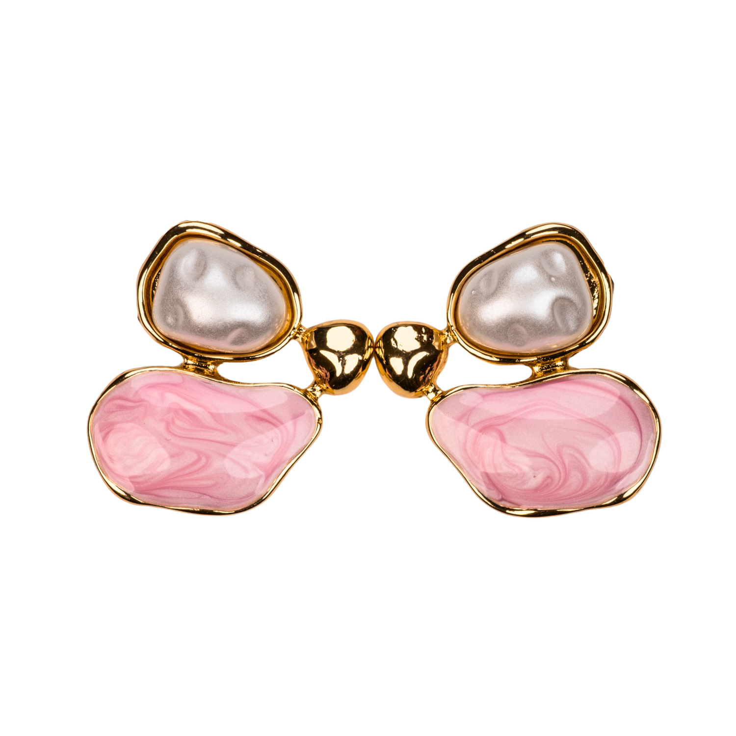 modern tasarım gold küpe, inci ve doğal taş detaylı şık küpe, kuan jewelry el yapımı takı