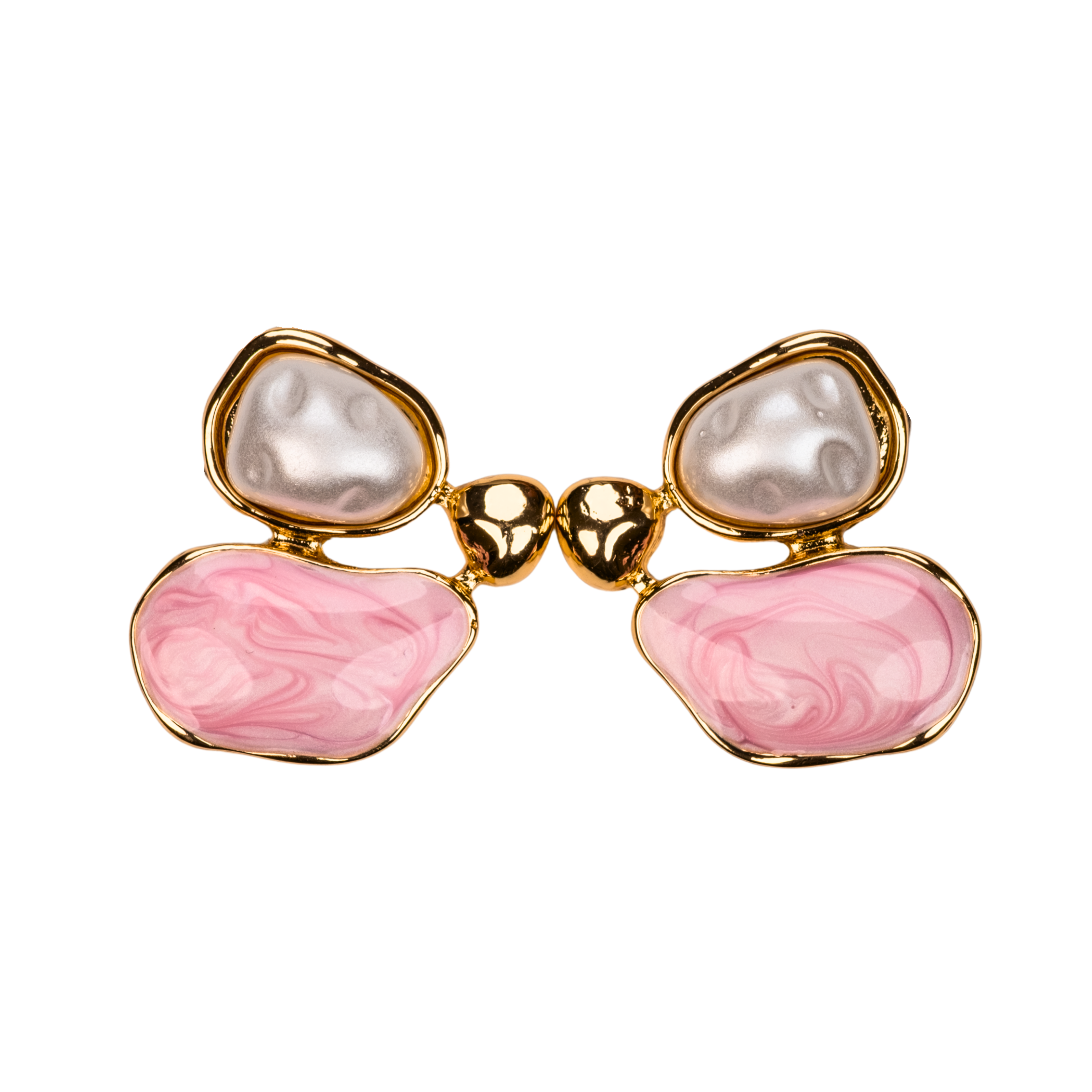 modern tasarım gold küpe, inci ve doğal taş detaylı şık küpe, kuan jewelry el yapımı takı