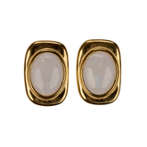 oval sedef taşlı küpe gold kaplama, zarif modern kadın küpe modeli | kuan jewelry