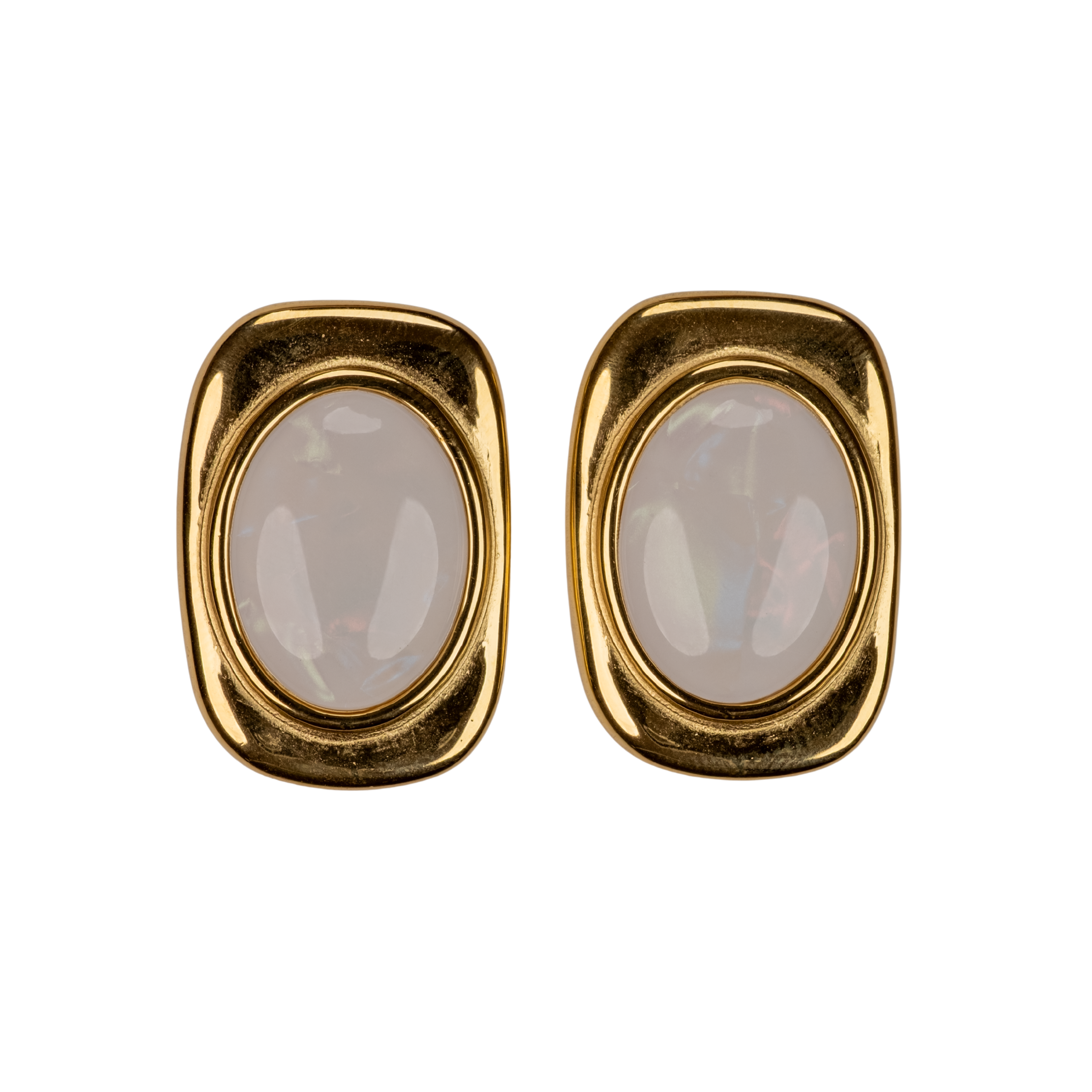 oval sedef taşlı küpe gold kaplama, zarif modern kadın küpe modeli | kuan jewelry