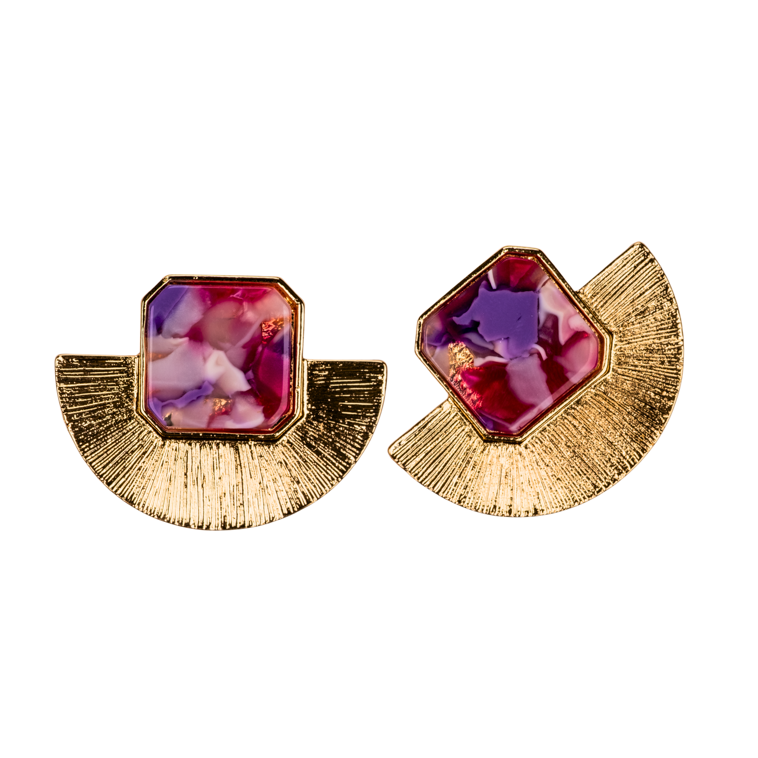 mor pembe mermer taşlı yelpaze küpe | kuan jewelry