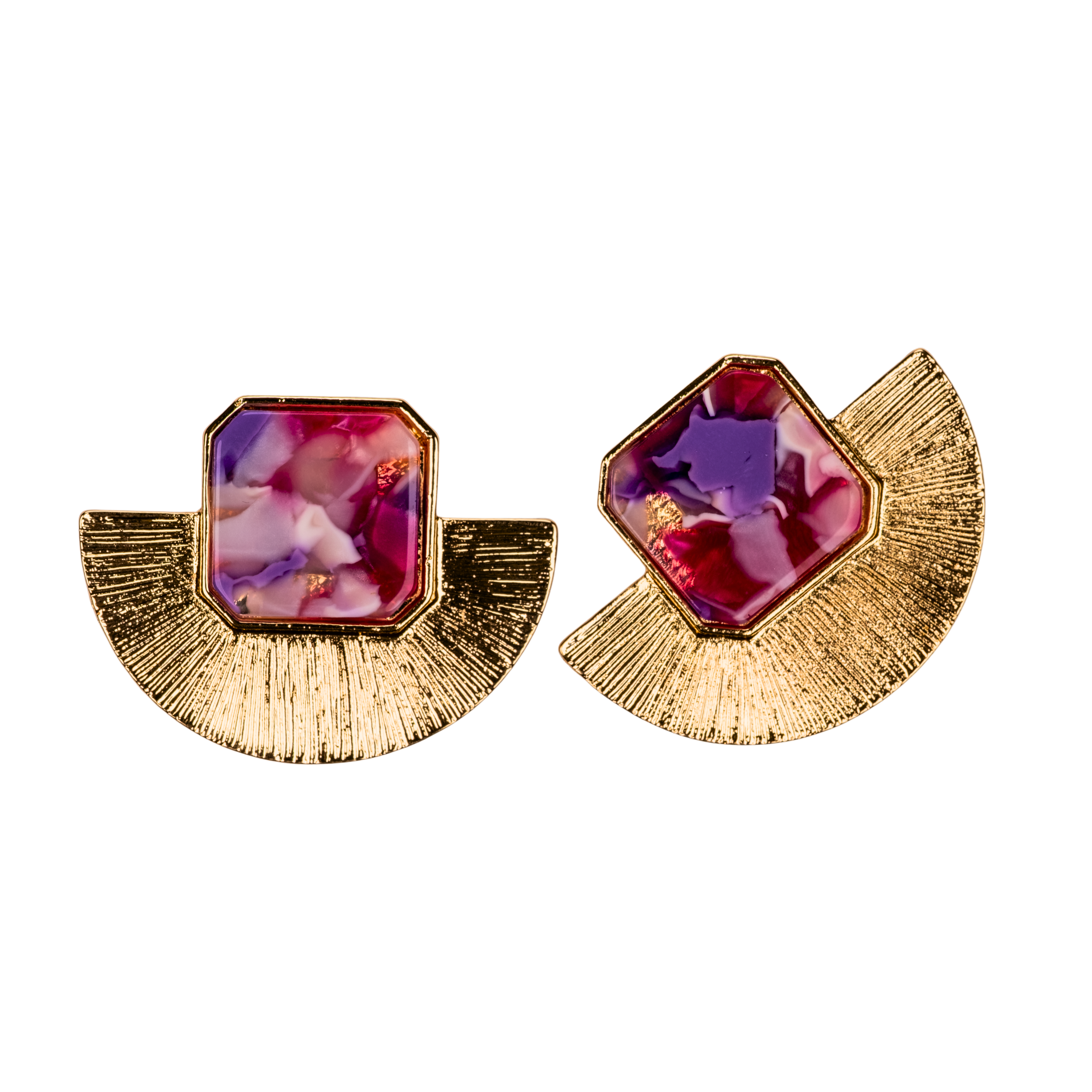 mor pembe mermer taşlı yelpaze küpe | kuan jewelry