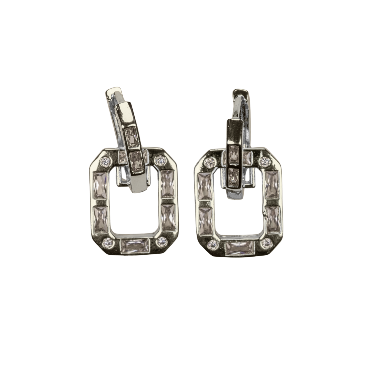 silver baget taşlı kare küpe | kuan jewelry