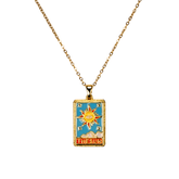 tarot güneş kolye detay - mine yüzeyli altın çerçeveli model | kuan jewelry