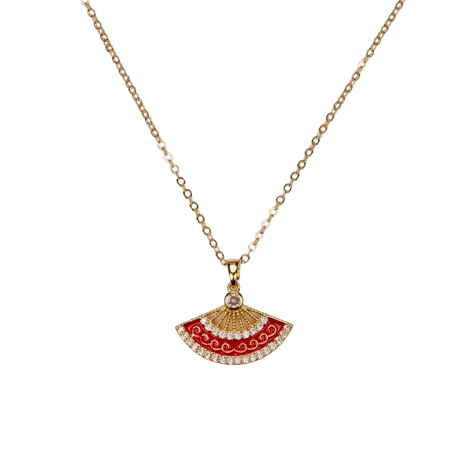 yelpaze kolye – paslanmaz çelik gold kaplama mine detaylı | kuan jewelry