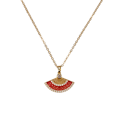 yelpaze kolye – paslanmaz çelik gold kaplama mine detaylı | kuan jewelry