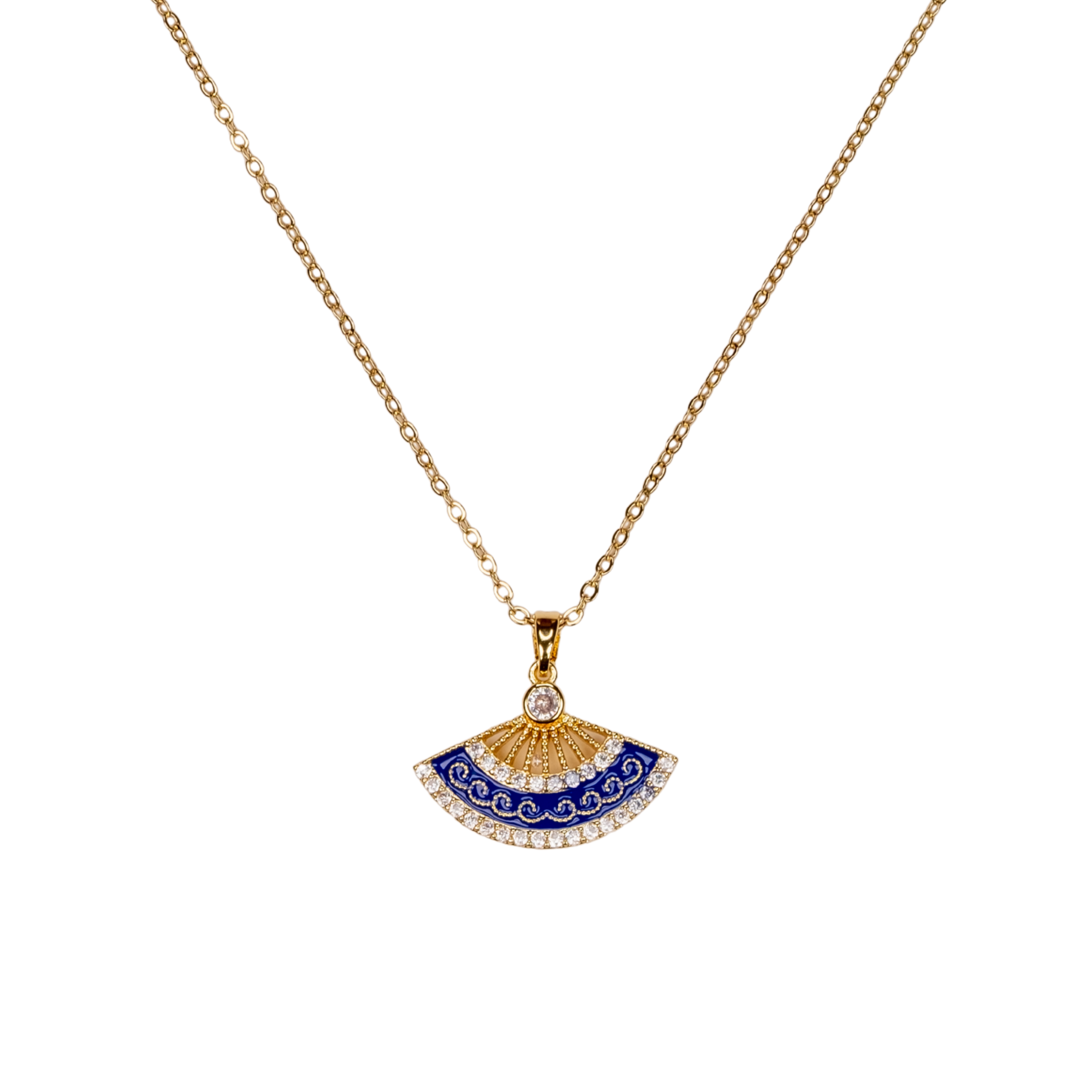 yelpaze kolye – paslanmaz çelik gold kaplama mine detaylı | kuan jewelry