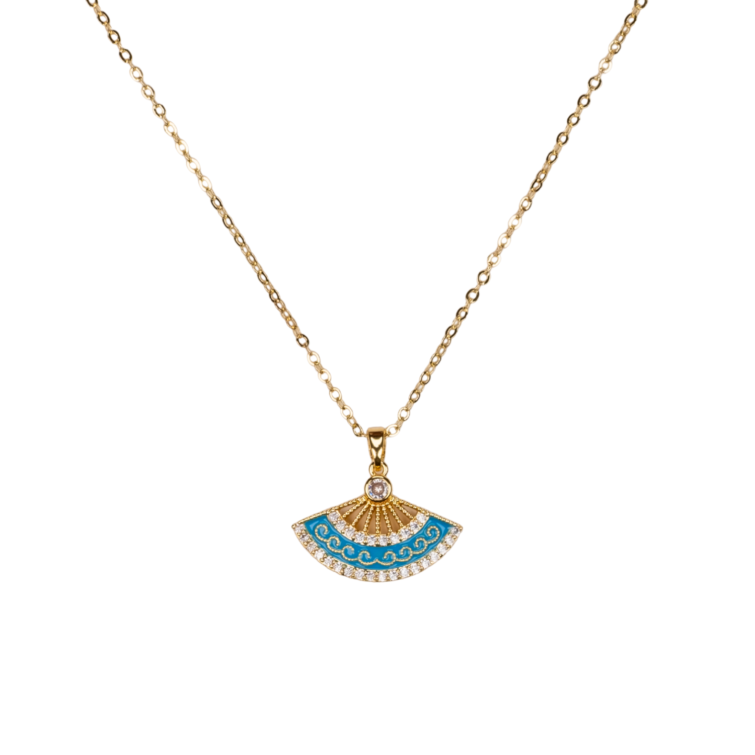 yelpaze kolye – paslanmaz çelik gold kaplama mine detaylı | kuan jewelry