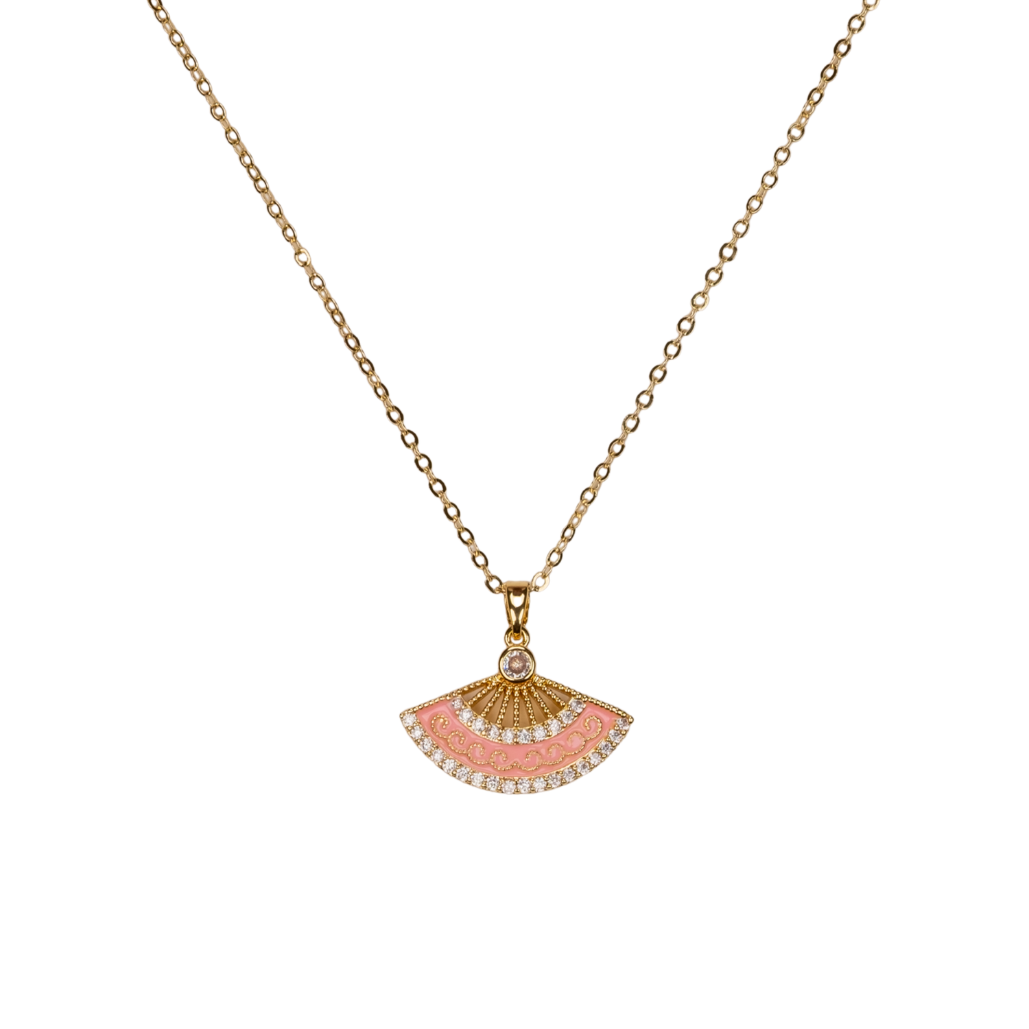 yelpaze kolye – paslanmaz çelik gold kaplama mine detaylı | kuan jewelry