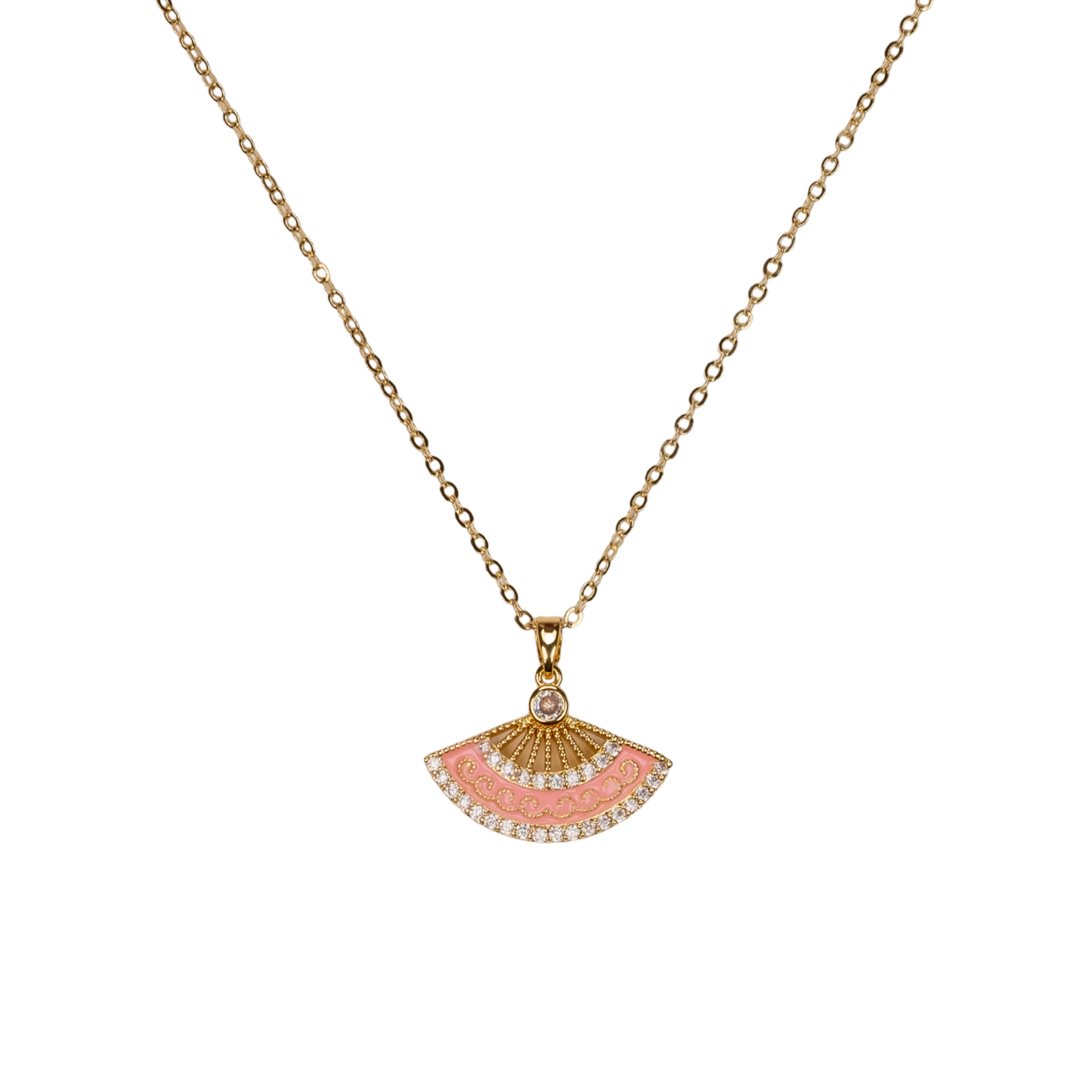 yelpaze kolye – paslanmaz çelik gold kaplama mine detaylı | kuan jewelry