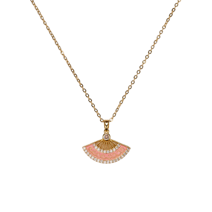 yelpaze kolye – paslanmaz çelik gold kaplama mine detaylı | kuan jewelry