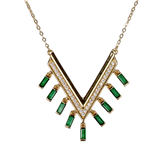 zümrüt yeşili v kolye – gold paslanmaz çelik baget taşlı | kuan jewelry