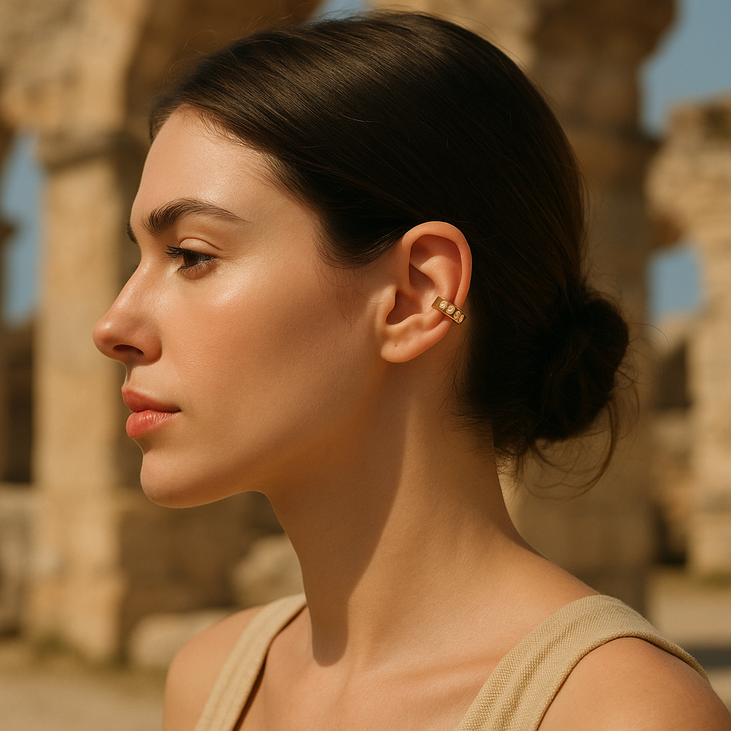 zirkon taşlı gold ear cuff küpe – minimal takı | kuan jewelry